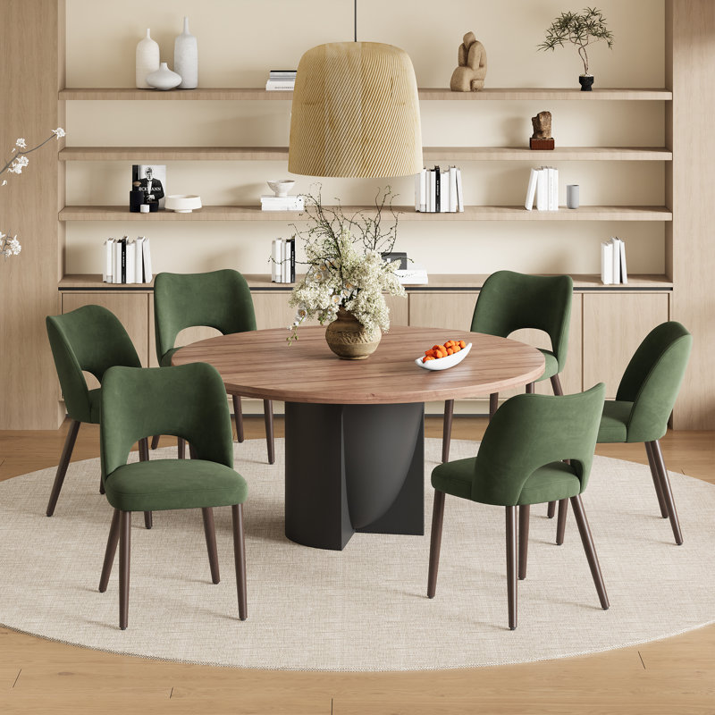 Modern Upholstered Dining Chair Side Chair with Wooden Legs, Green