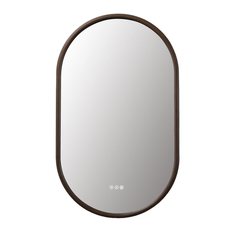 Zen LED Mirror, 39.37" x 23.62", Chestnut, Oval