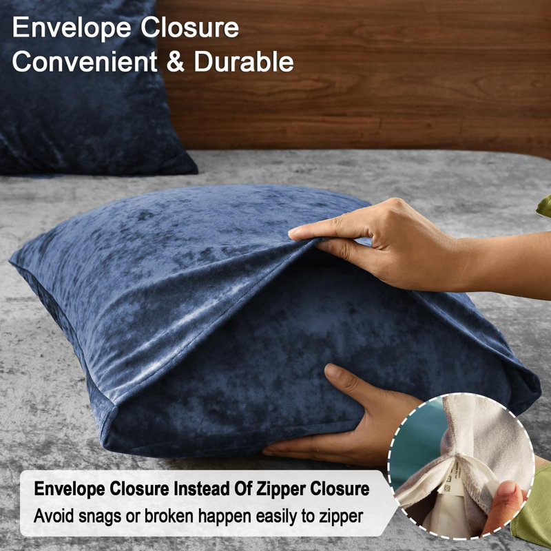 PHF Super Soft Velvet Pillowcases, 2 Pack Luxury Cozy Warm Pillow Shams Covers with Envelope Closure, NavyBlue, 20x36"