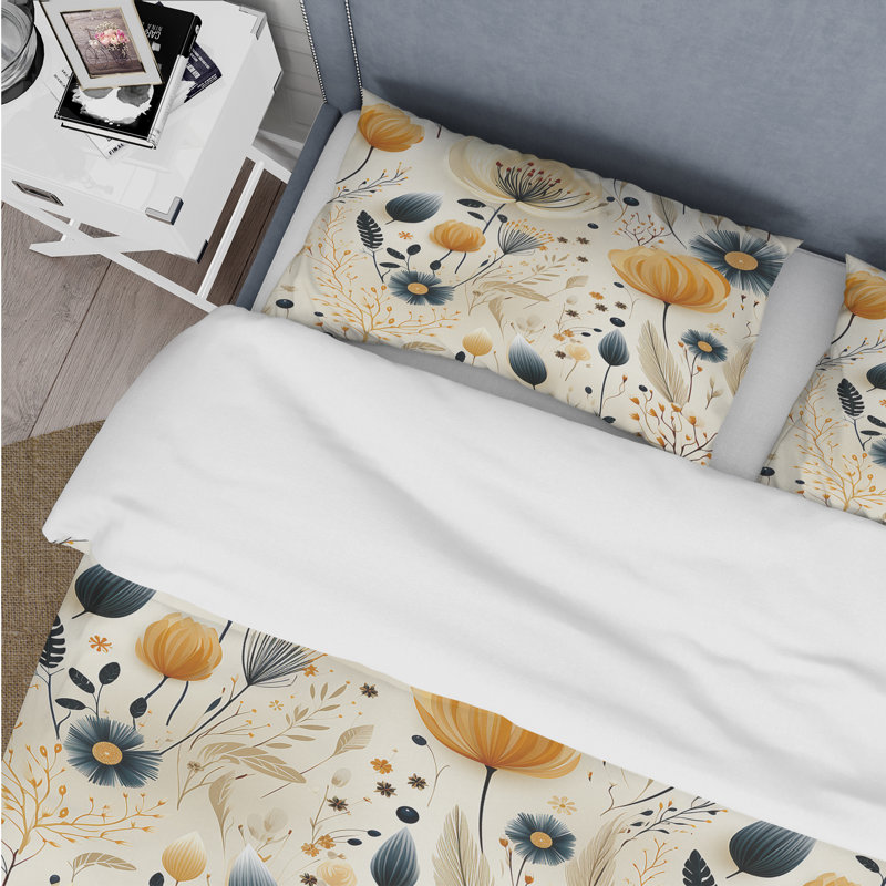 Literie Neutrals Beige Flowers Boho Pattern IV, Housse de couette pour très grand lit et 2 très