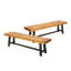 Bancs d'extérieur 2, métal rustique et bois, style industriel moderne, banc à lattes en métal brun, avec panneaux en bois