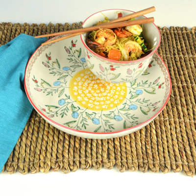 Euro Ceramica Ella Ramen Bowl And Dinner Bowl Set In Red In Red;multicolor