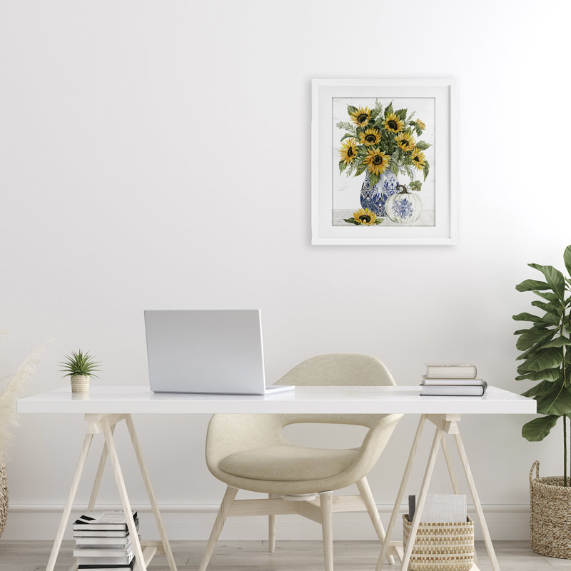 «Imperial Autumn Sunflowers», reproduction sous verre encadrée, design par Cindy Jacobs, H 16 po x l 13 po