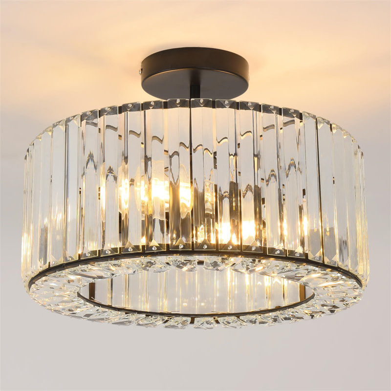 Crystal Semi Flush Mount, Matte Black