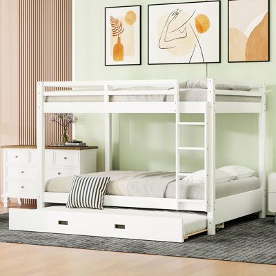 Lit superposé grand, lit gigogne en bois blanc avec rails, structure en pin massif, lit peu encombrant en bois, lit gigogne simple TG