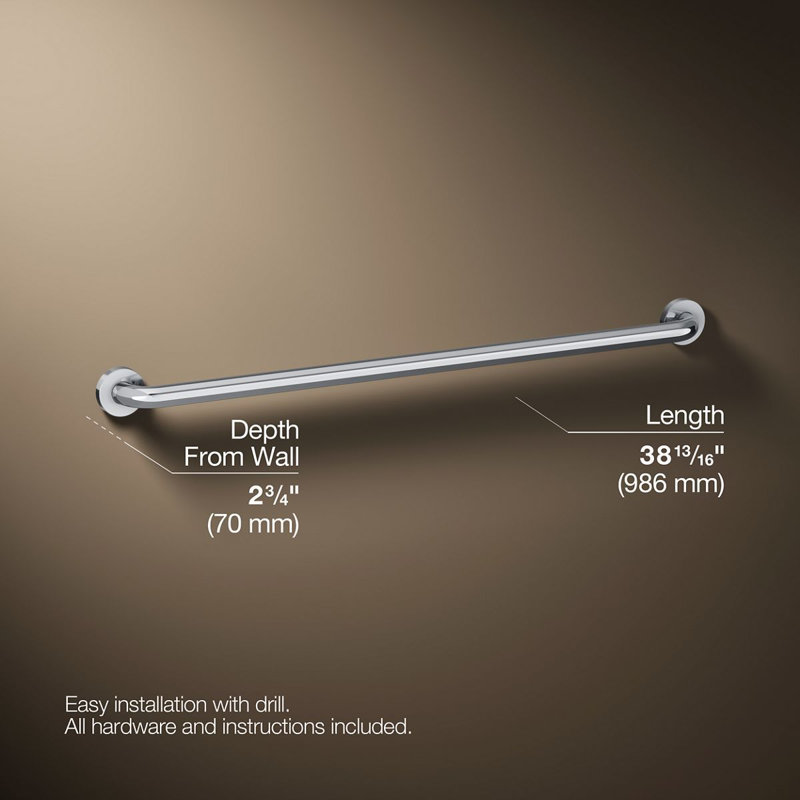 Contemporary Grab Bar, 36"W, Polished Stainless