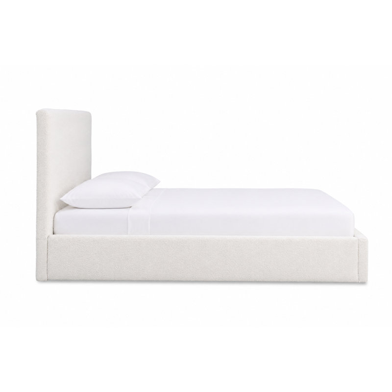 Kaiser Mid-Century Upholstered Platform Bed, Ivory Boucle, Queen