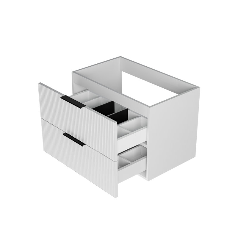 Meuble-lavabo mural cannelé moderne avec lavabo en céramique, armoire flottante en panneau de fibres à densité moyenne et tiroirs à fermeture en douceur (24 po / 30 po / 36 po)