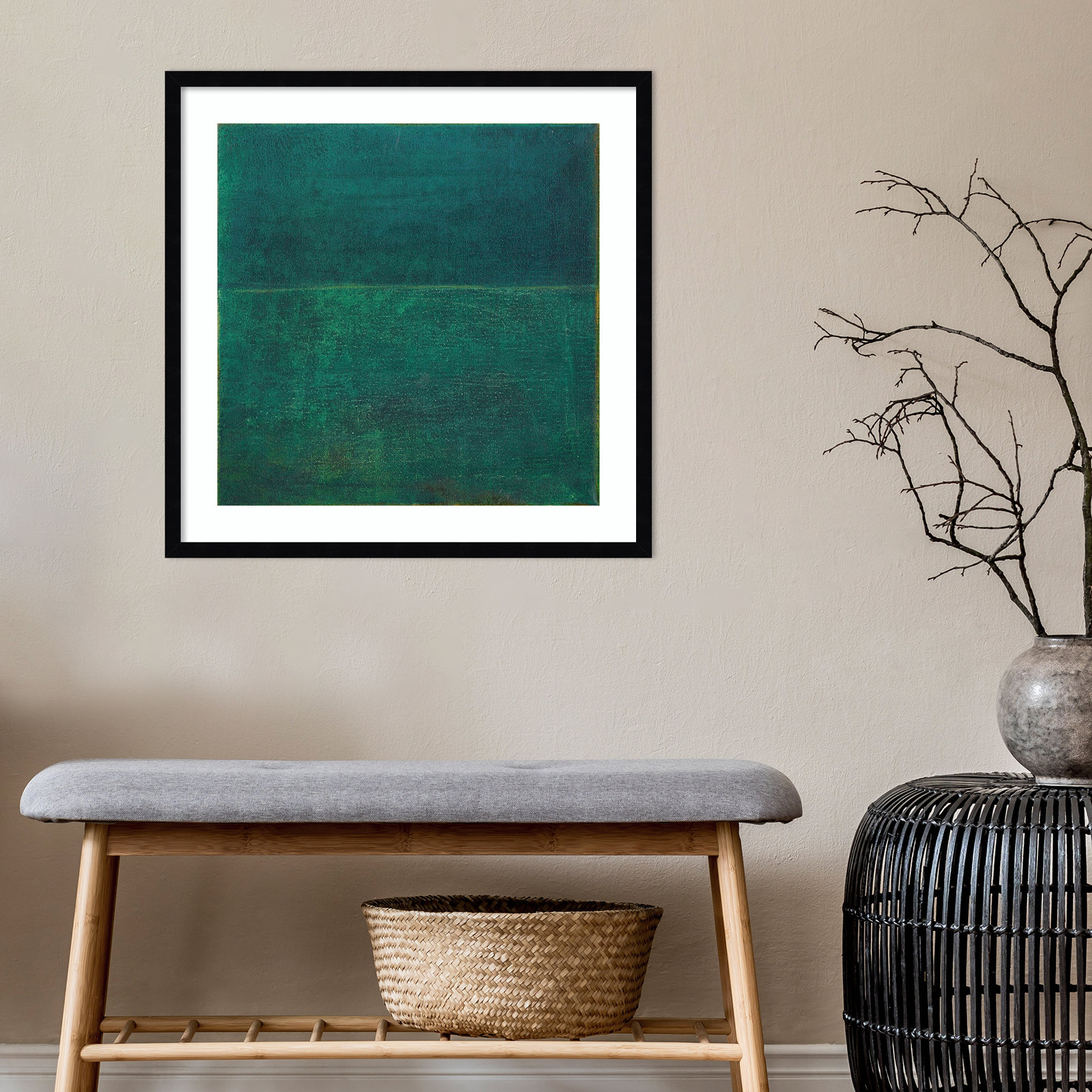 Green Zen I by Jodi Fuchs, Black Framed Paper, 25.12" H x 25.12" W x 0.88" D