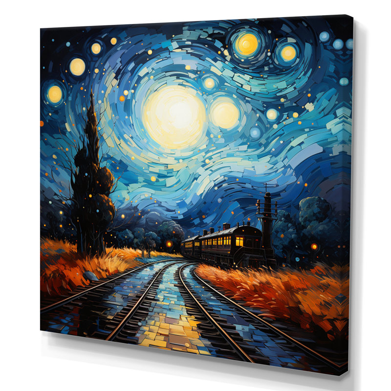 Blue Train Rails By Vincent I - Transportation Wall Art Living Room, H 16 po x l 16 po x P 1 po, Toile tendue