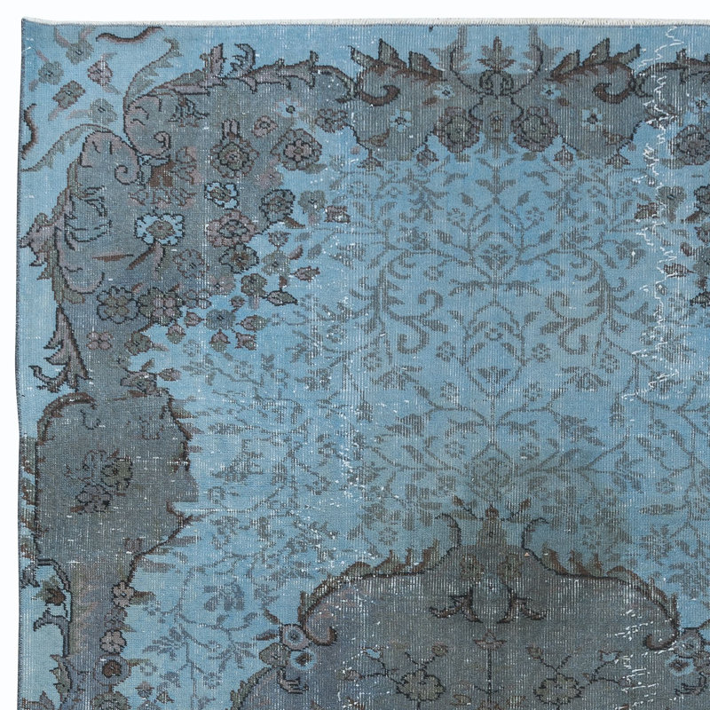 Tapis bleu ciel 5,5 x 8,5 pi tissé et noué à la main en Turquie