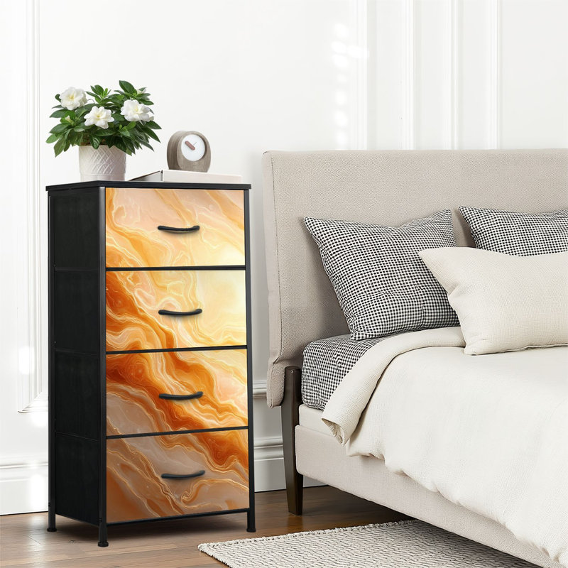 4 Drawer Dresser for Bedroom, Narrow Chest of Drawers, Wooden Top and Study Iron Frame 18"x37.5"-(WxH)