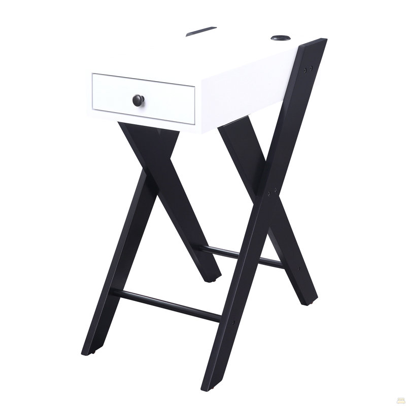 Table d'appoint blanche et noire avec ports USB, White