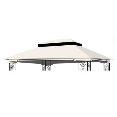10X12 Ft Gazebo Canopy Replacement - Beige/White. Quality Fabric. , Water-, Fade. With Drains & Top . Blocking, Drain Holes Screen