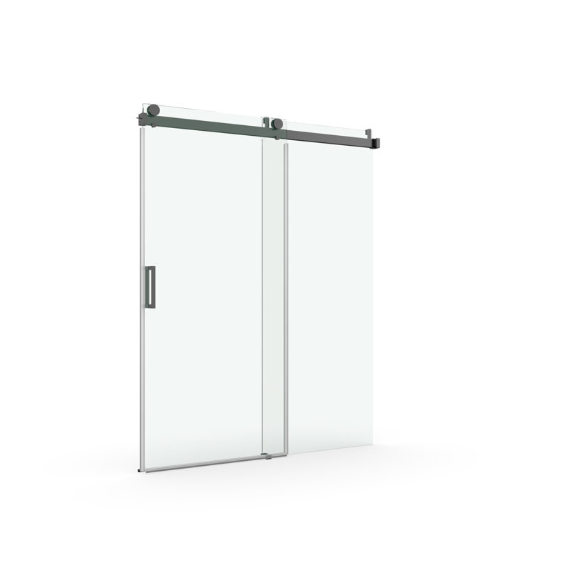 Porte de douche coulissante simple sans cadre à fermeture en douceur de 56 à 60 po x H 76 po - verre trempé de 3/8 po (10 mm), revêtement facile à nettoyer, noir mat 22D01-60MB