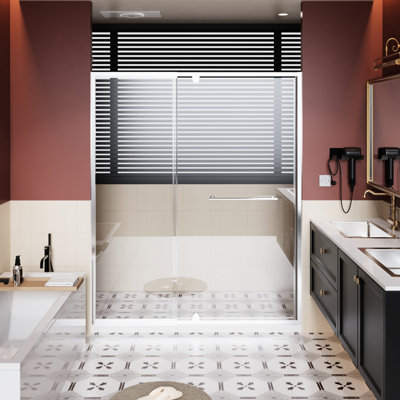 60 In Width X 72 Height Swing Shower Door, 1/4 Inch Thick - Glass, Stainless Steel Hinges, Silent Closing Magnetic Seal Door Wide, High, Tempered Aluminum Frame,