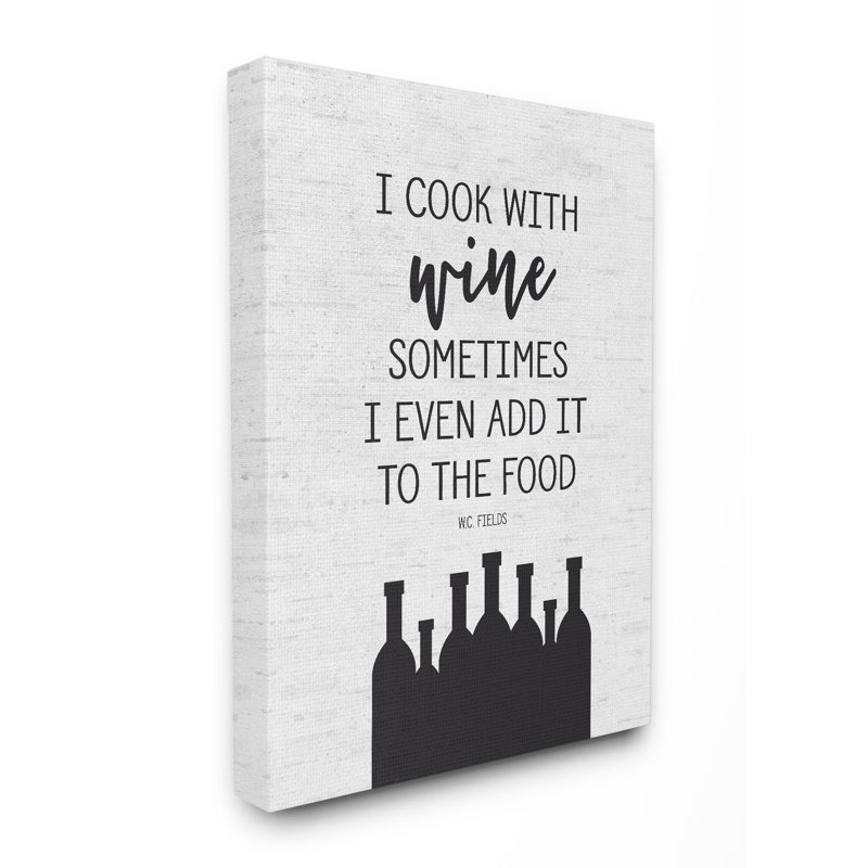 «I Cook With Wine Bottle Silhouettes Subtle Typographie», impression, Toile tendue, H 20 po x l 16 po x P 1,5 po