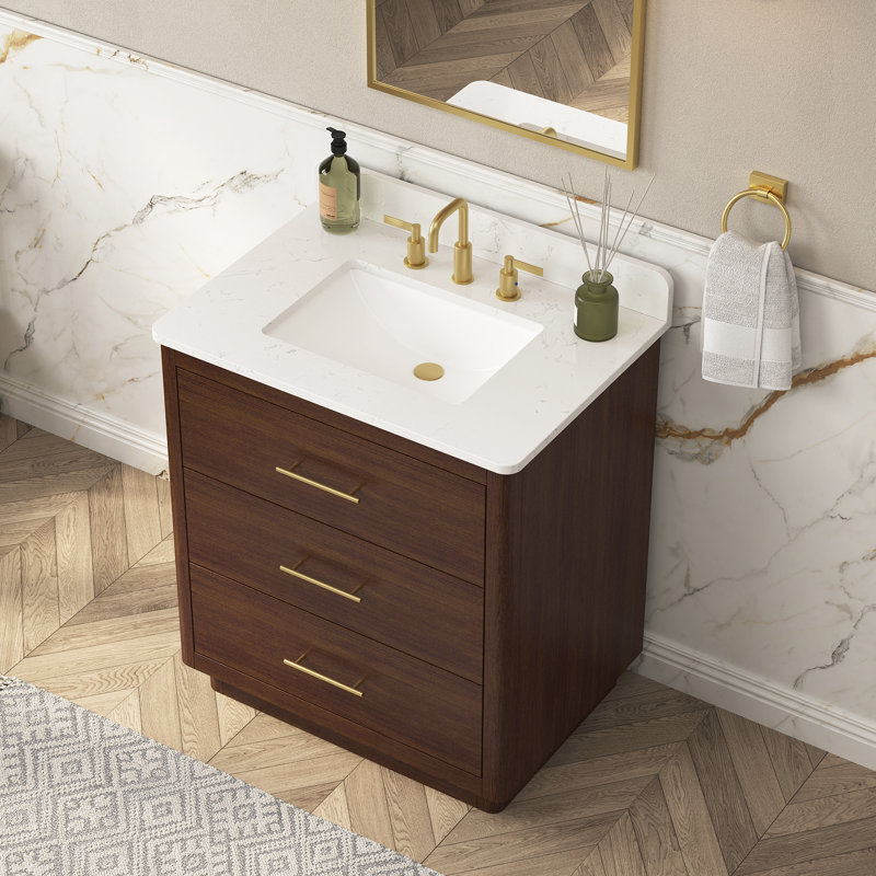 Juska 30" Freestanding Single Sink Bathroom Vanity With Engineered Stone Top, 31"