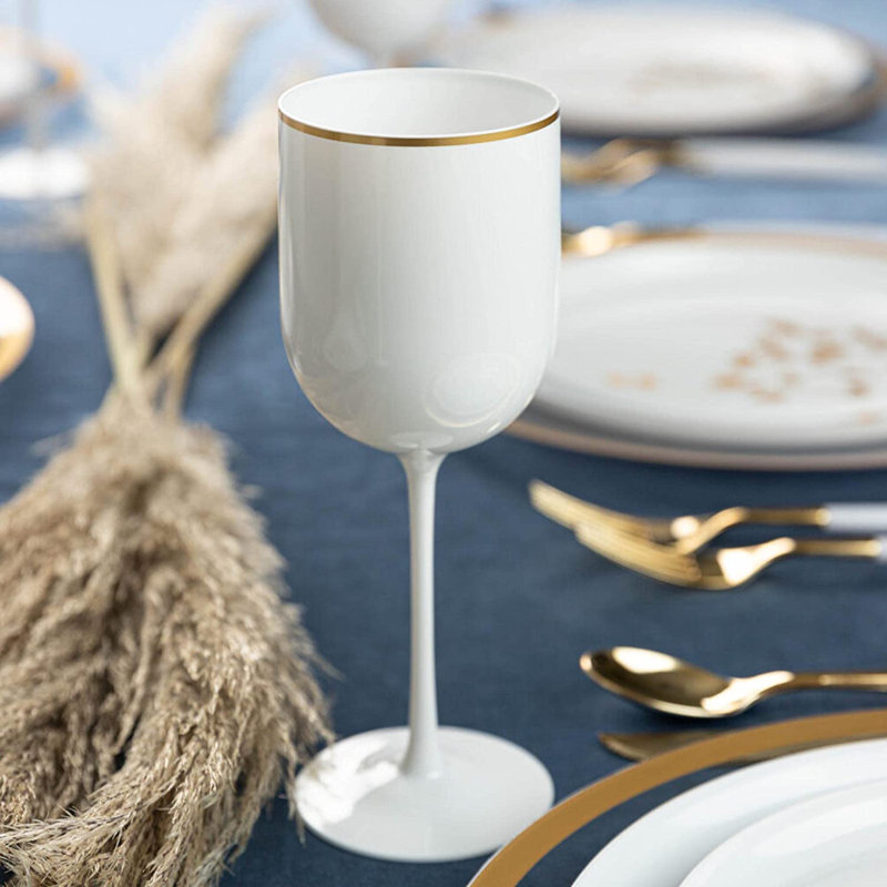 Verres à vin en plastique 12 oz avec bordure dorée Ecoqualité 25 invités