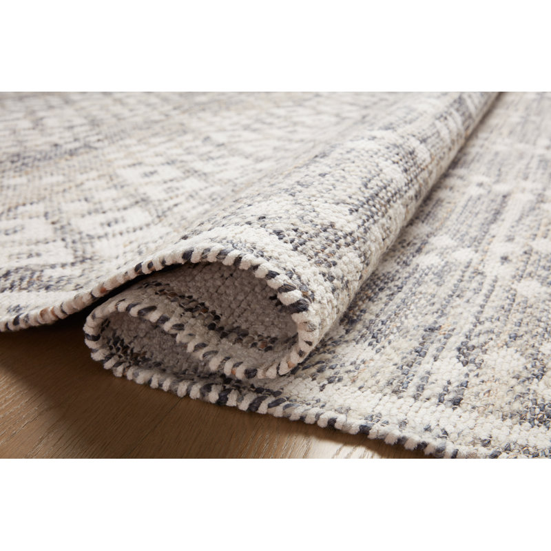 Denim and Ivory Wool Cotton Trellis Area Rug 3'-6" x 5'-6"