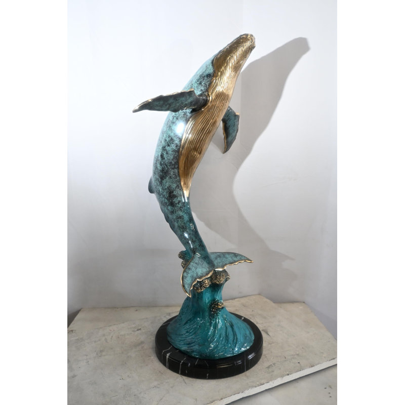 Sculpture bronze à baleine à bosse à vagues 40 po x 24 po x H 16 po