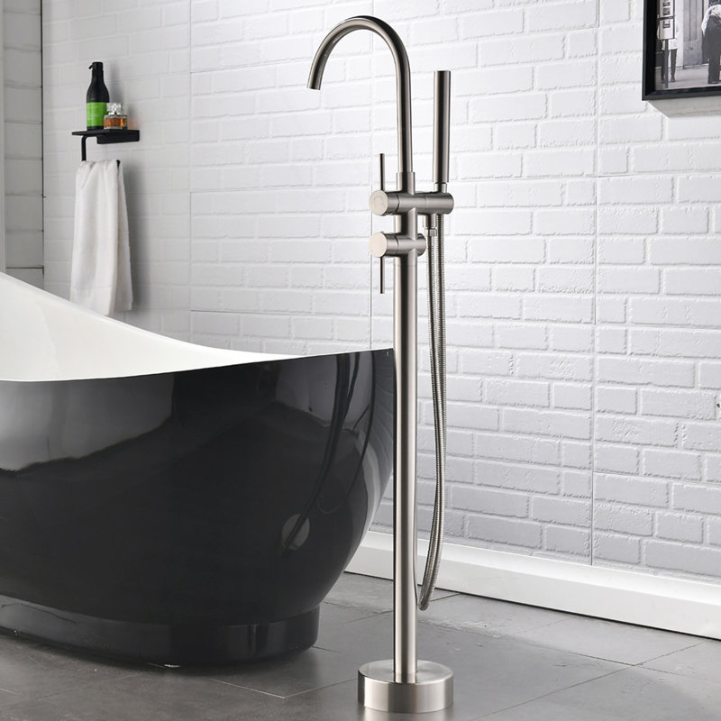Single Handle Freestanding Tub Filler Floor Mount Bathtub Faucet With Handheld Shower (Brushed Nickel)