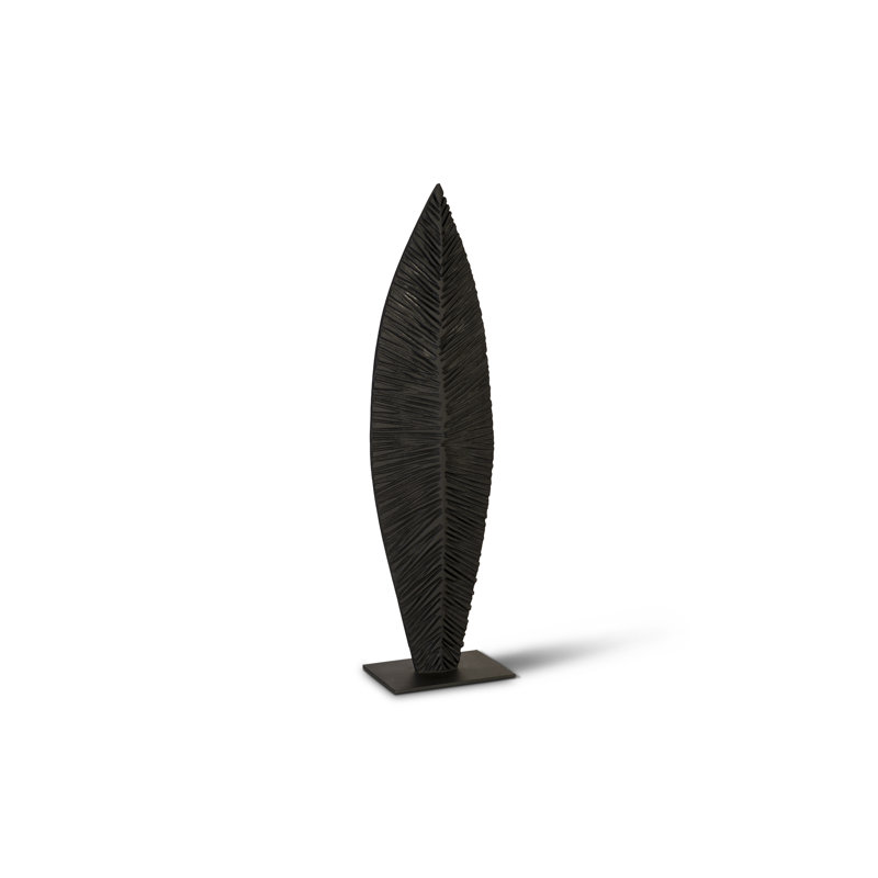 Carved Leaf on Stand Sculpture, Burnt, 58" H x 10" W x 14" D