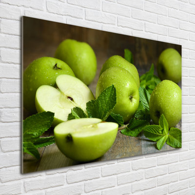 Glass Print Wall Art 100X70cm Image Printed On Glass Decorative Wall Picture Behind Toughened / Tempered Safety Real Glass For Kitchen & Living Room Theme:Green Apples