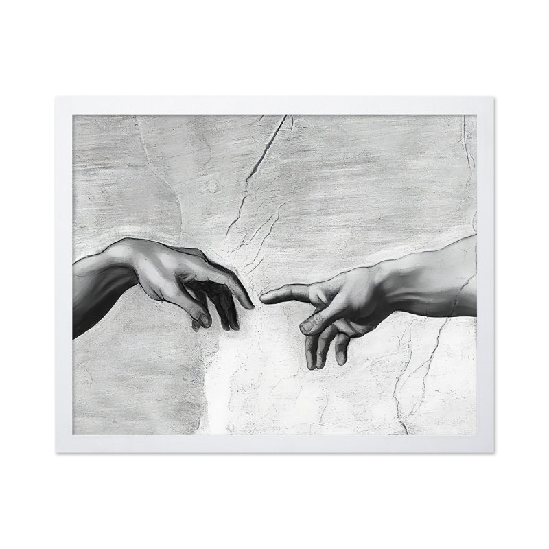 Création d'Adam, main de Dieu, Affiche, H 18 po x l 24 po, Encadrement blanc