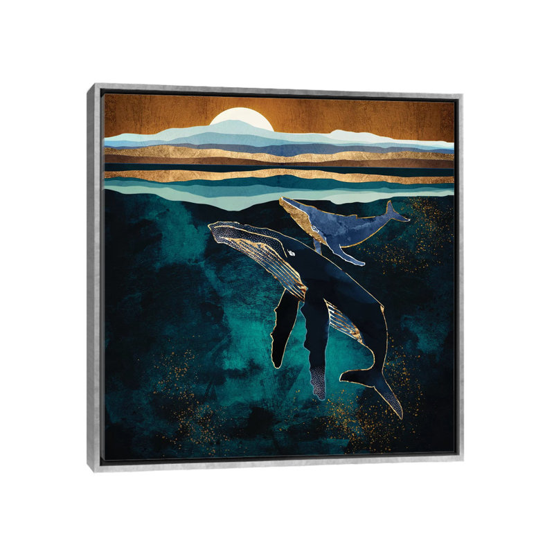 Moonlit Whales, Silver Framed, No Matte, 18'' H x 18'' W x 1.5'' D
