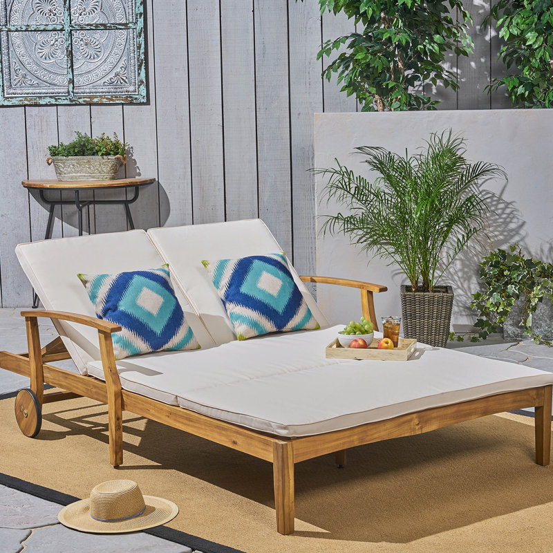 Double chaise longue de patio avec coussin, Crème