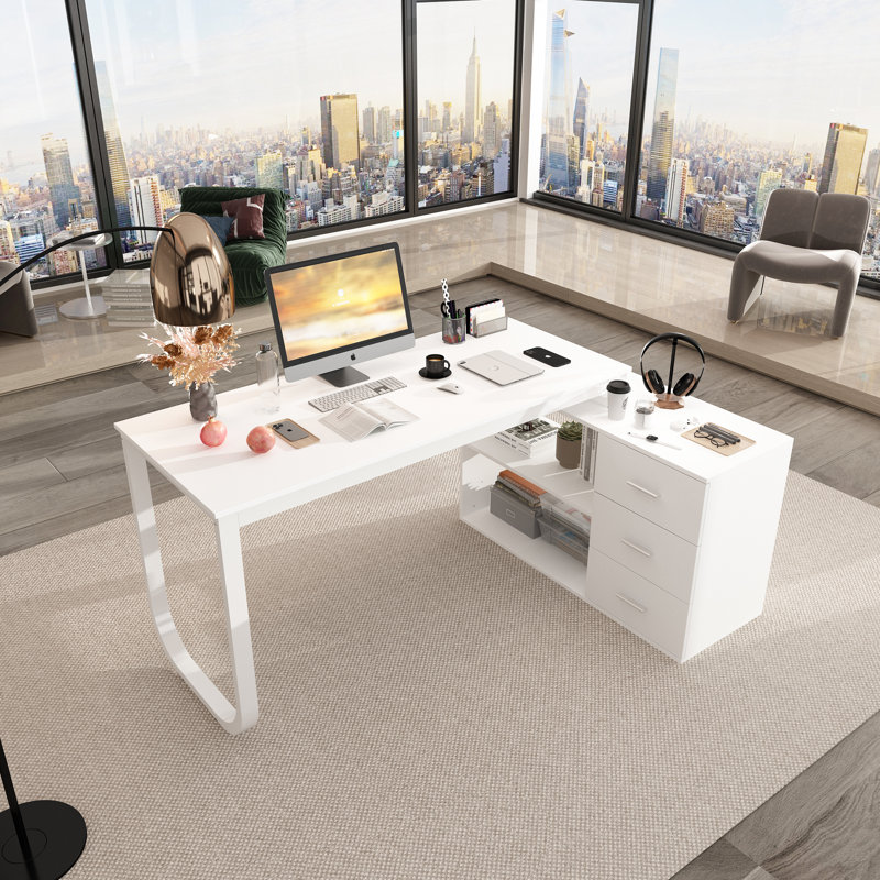 Stockseth L-Shaped Computer Desk, White