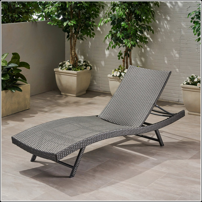 KAUAI PE Wicker Chaise Lounge With Adjustable Back For Ultimate Outdoor Relaxation And Durability, Gray, 1