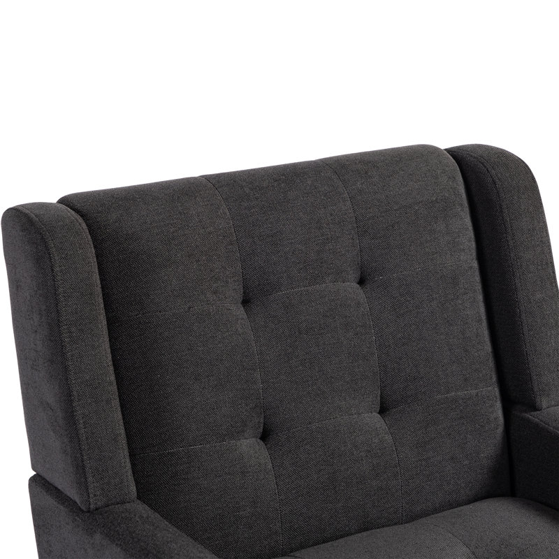 Fauteuil capitonné à dossier large rembourré, Lin gris anthracite