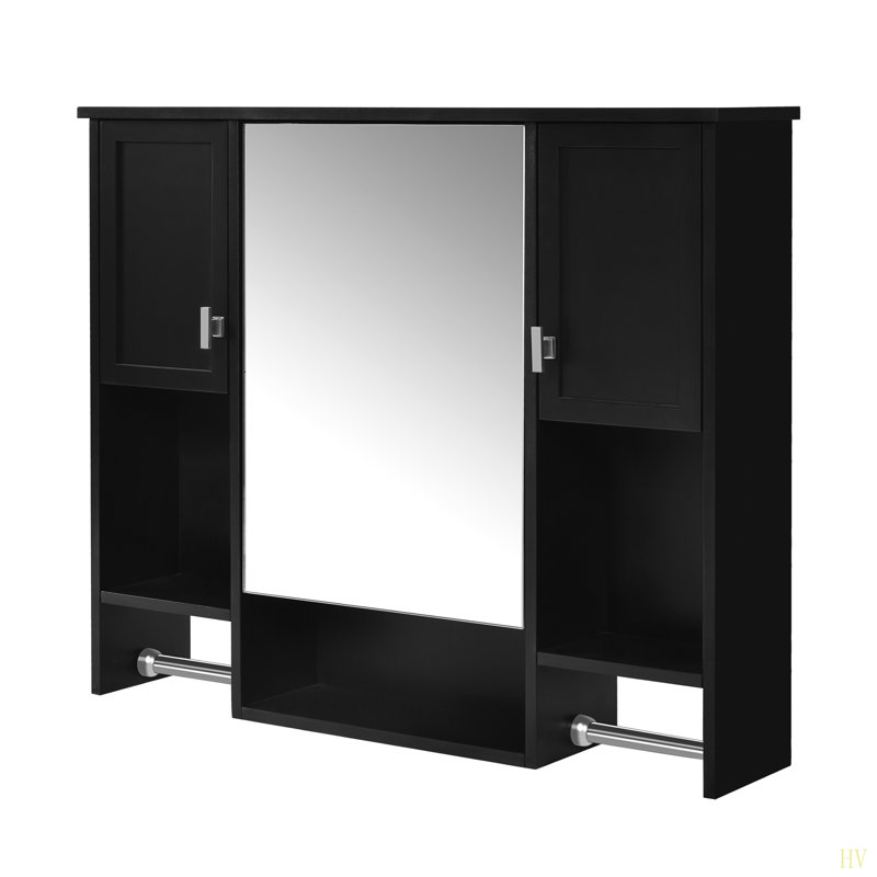 Armoire de rangement murale moderne 35 po x 28 po, armoire de salle de bain murale avec miroir, armoire à pharmacie avec barre à serviettes