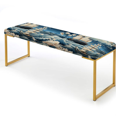 Maritime Coastal Boot Damask Voyage - Coastal Upholstered Gold Bench