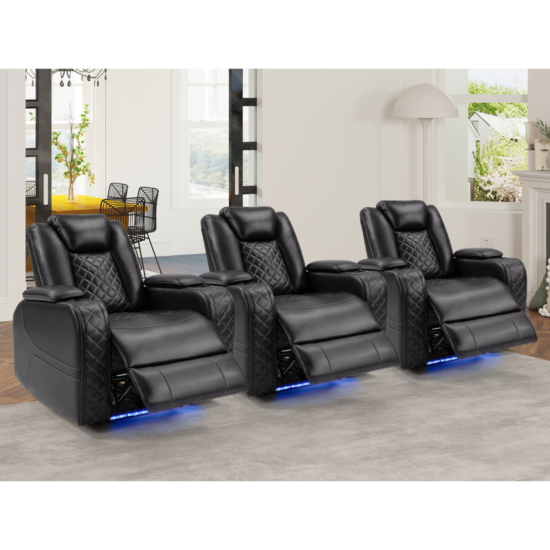 36.2" Wide Luxury Multifunctional Vegan Leather Power Reclining Home Theater Seat with Cupholder (Set of 3)
