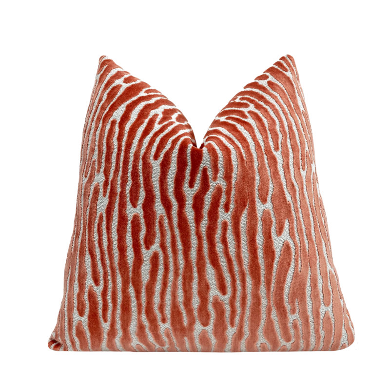 Stripe Velvet Throw Pillow Cover, 22"H x 22"W, White/Green Striped