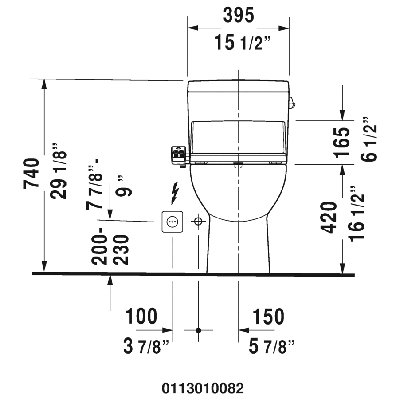 Toilette allongée monobloc D-Code 1,28 GPF (économe en eau) avec glaçage hygiénique (siège non inclus)