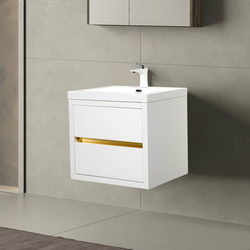 24" Wall-Mounted Bathroom Vanity, Glossy, White