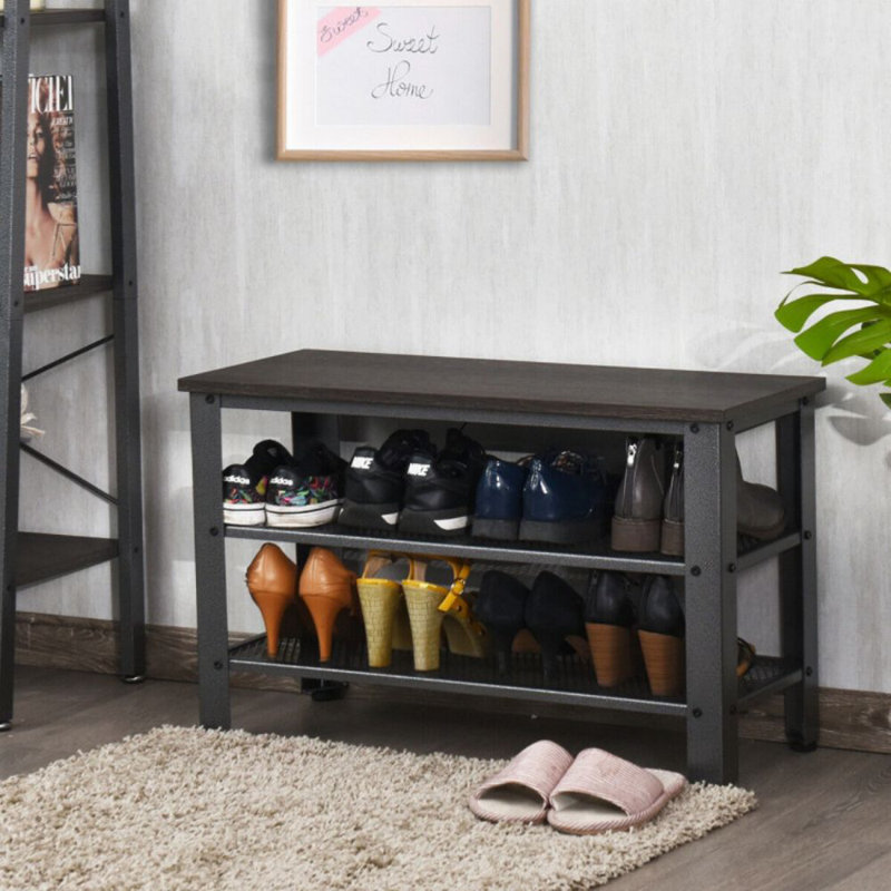 8 Pair Shoe Rack, Gray/Silver