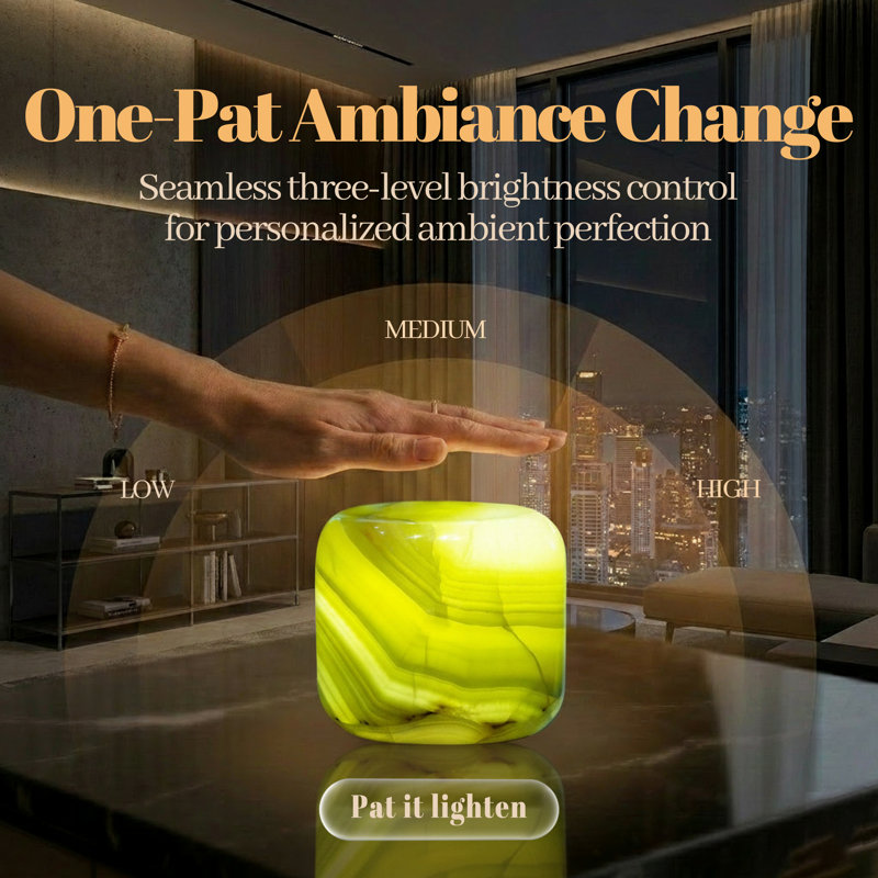 Natural Jade-Green Marble Touch Table Lamp, Rechargeable Cordless LED Night Light with 3-Level Dimmable Brightness,  Portable Decorative Ambient Lamp for Bedroom Living Room Office Outdoor Parties