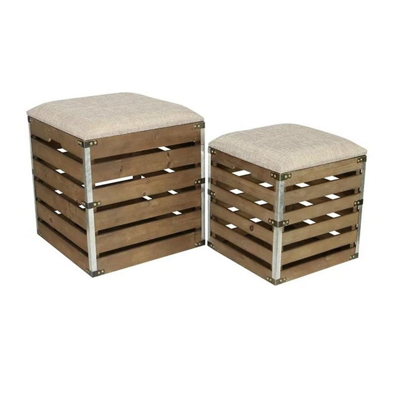 Prochaska Upholstered Ottoman, Brown 100% Linen