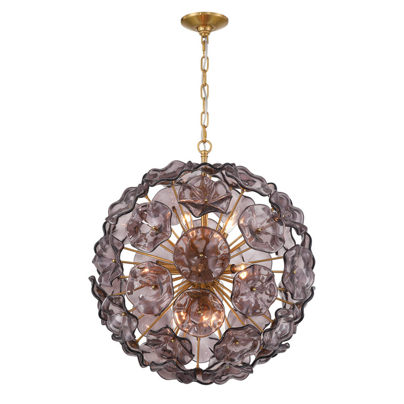 Luminaire suspendu en laiton vieilli 9 lumières Cailynne, Mauve
