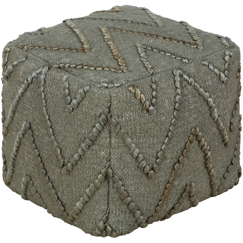 Ile Des Pins Upholstered Pouf, Dark Green/Cream