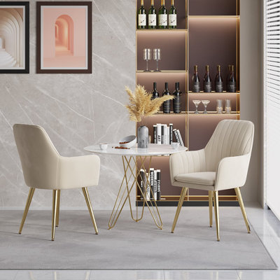 Dining Chairs Set of 2 Modern Beige Velvet Dining Chair with Cushioned