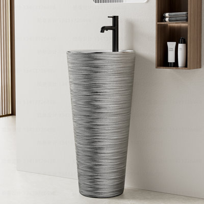 33" Tall Vitreous China Circular Bathroom Pedestal Sink, Modern One-piece Pedestal Sink With Overflow