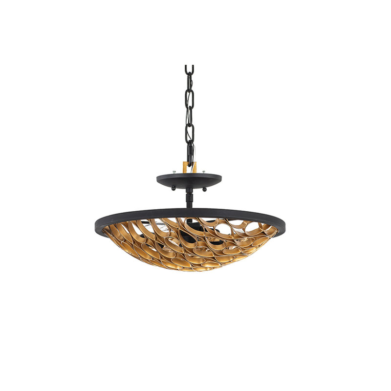 Luminaire suspendu ou semi-encastré convertible 3 lumières Ylann en noir mat et or