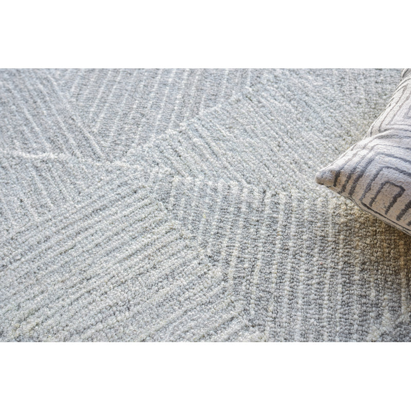 Caprice Wool Geometric Area Rug, Silver/Ivory, Rectangle 6' x 9'