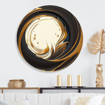 «Gold Glamour Circle 1 I», art mural rond en marbre abstrait sur métal